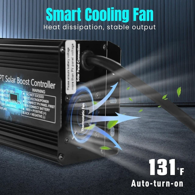 Alt view image 4 of 7 - 400W Boost MPPT Solar Charge Controller, LCD Panel Regulator for 24V/36V/48V/60V/72V Lead-Acid, LiFePO4, Gel & Flooded Batteries, Golf Cart, eBike, Club Car