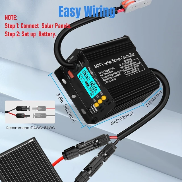 Alt view image 7 of 7 - 400W Boost MPPT Solar Charge Controller, LCD Panel Regulator for 24V/36V/48V/60V/72V Lead-Acid, LiFePO4, Gel & Flooded Batteries, Golf Cart, eBike, Club Car
