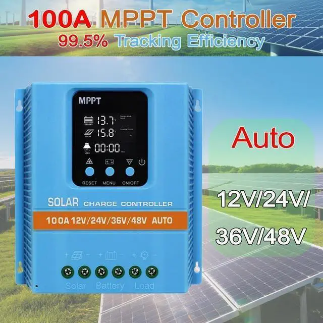 Alt view image 2 of 7 - Solar Charge Controller 100A 12V 24V 36V 48V Intelligent Recognition LCD Display Battery Intelligent Regulator Maximum 100V Input Dual USB for Lead Acid/Lithium Battery (SA100A)