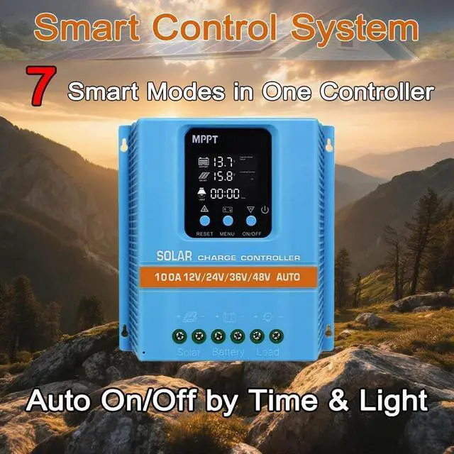 Alt view image 6 of 7 - Solar Charge Controller 100A 12V 24V 36V 48V Intelligent Recognition LCD Display Battery Intelligent Regulator Maximum 100V Input Dual USB for Lead Acid/Lithium Battery (SA100A)