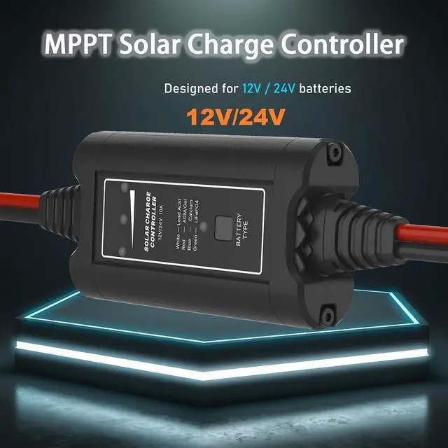 Alt view image 2 of 6 - Solar Battery Charger Maintainer,Dump Trailer Battery Charger, Battery Maintainer,Trailer Charger, 10W Solar Panel Kit, MPPT Charge Controller, for 12V /24V Gel AGM Lead-Acid LiFePO4