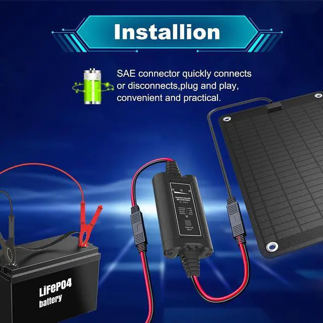 Alt view image 3 of 6 - Solar Battery Charger Maintainer,Dump Trailer Battery Charger, Battery Maintainer,Trailer Charger, 10W Solar Panel Kit, MPPT Charge Controller, for 12V /24V Gel AGM Lead-Acid LiFePO4