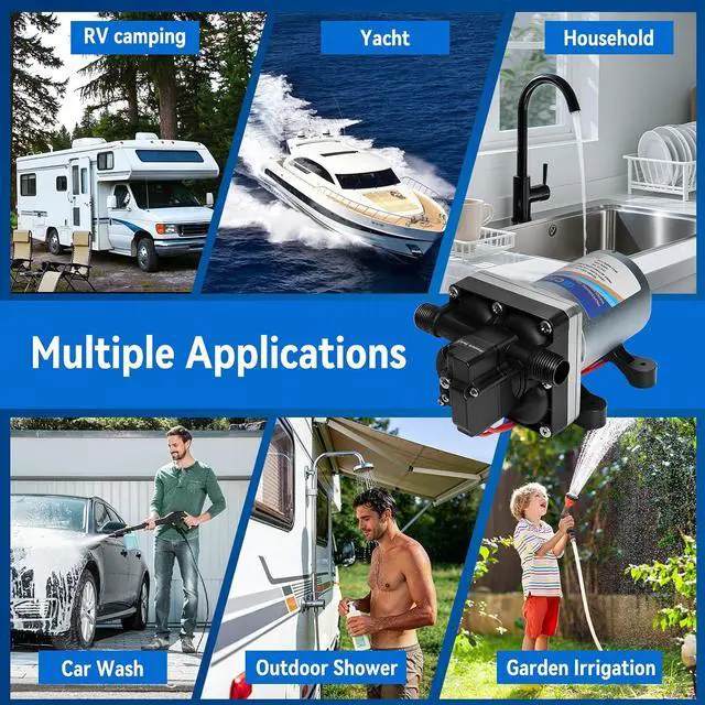 Alt view image 7 of 7 - 12V RV Water Pump 4.0 GPM - 55 PSI Self-Priming & Quiet Diaphragm Pump with Adjustable Pressure Switch & Strainer for RV,Marine,Camper,Boat,Garden(Run-Dry Safe)