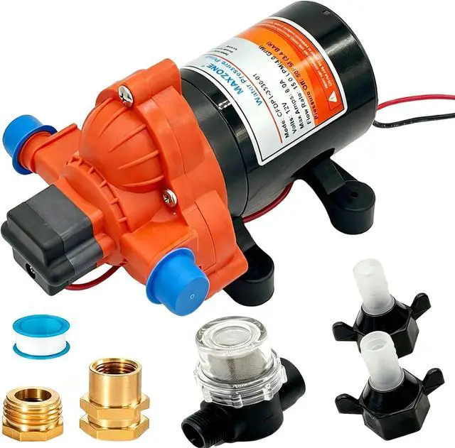 Main image of RV Fresh Water Diaphragm Pump 12 Volt DC 4.0 GPM 50PSI, On Demand Self-priming Industrial Fresh Water Pressure Pump for Irrigation Boat Sprinkler Faucet Caranvan Marine Camper Sprayer