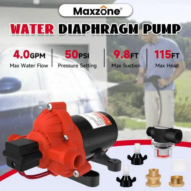 Alt view image 2 of 7 - RV Fresh Water Diaphragm Pump 12 Volt DC 4.0 GPM 50PSI, On Demand Self-priming Industrial Fresh Water Pressure Pump for Irrigation Boat Sprinkler Faucet Caranvan Marine Camper Sprayer