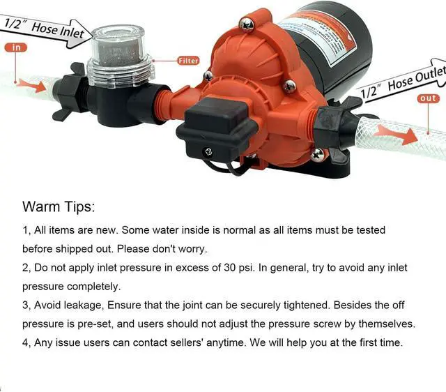 Alt view image 3 of 7 - RV Fresh Water Diaphragm Pump 12 Volt DC 4.0 GPM 50PSI, On Demand Self-priming Industrial Fresh Water Pressure Pump for Irrigation Boat Sprinkler Faucet Caranvan Marine Camper Sprayer