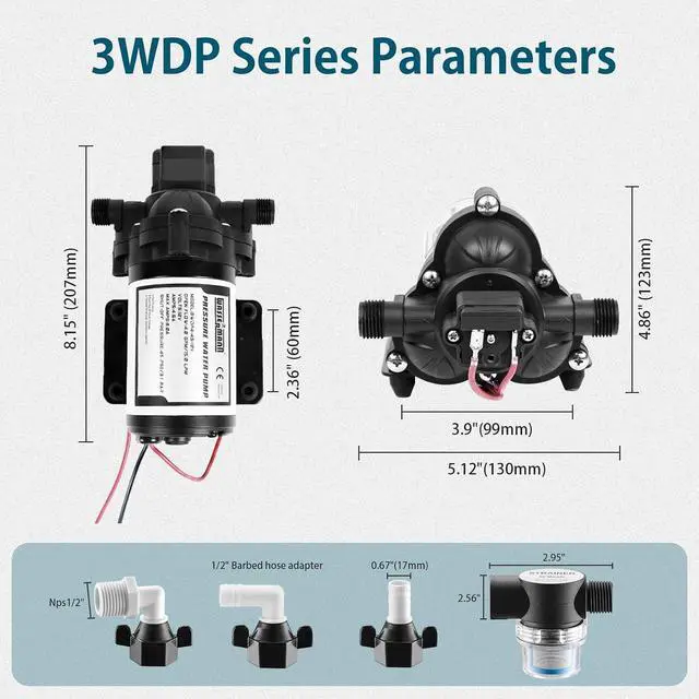 Alt view image 4 of 7 - RV Pump, 12V Self-priming RV Water Pressure Pump 4.0GPM 45PSI with Pressure Switch, for RV Marine Camping Yacht Garden, 12Volt DC Fresh Water Pumps RV Water Pump 2088-554-144 Replacement