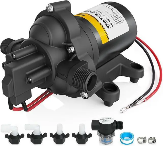 Main image of 12V RV Water Pump, 4.0 GPM 45 PSI Diaphragm Pump, 12Volt Quiet Fresh Water Pump with Pressure Switch, Self Priming Pressure Pumps for RV Camper Boat Marine Food Truck