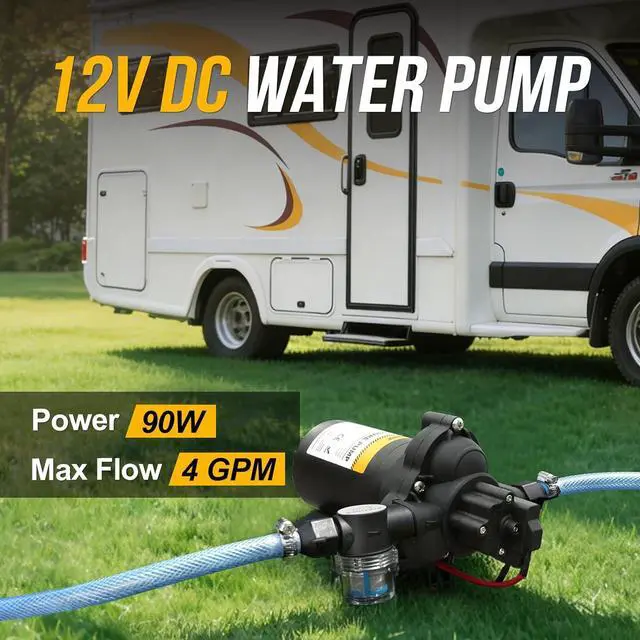 Alt view image 2 of 7 - 12V RV Water Pump, 4.0 GPM 45 PSI Diaphragm Pump, 12Volt Quiet Fresh Water Pump with Pressure Switch, Self Priming Pressure Pumps for RV Camper Boat Marine Food Truck