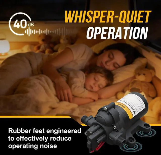 Alt view image 6 of 7 - 12V RV Water Pump, 4.0 GPM 45 PSI Diaphragm Pump, 12Volt Quiet Fresh Water Pump with Pressure Switch, Self Priming Pressure Pumps for RV Camper Boat Marine Food Truck