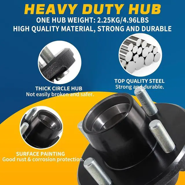 Alt view image 6 of 7 - 4 on 4'' Trailer Hub Kit for 2000 lb 1" or 1-1/16" Straight Axle