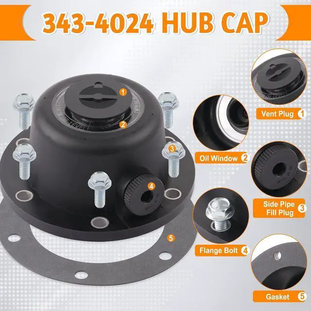 Alt view image 2 of 6 - 2PCS 343-4024 Composite Steer Hub Cap with Gaskets & Bolts