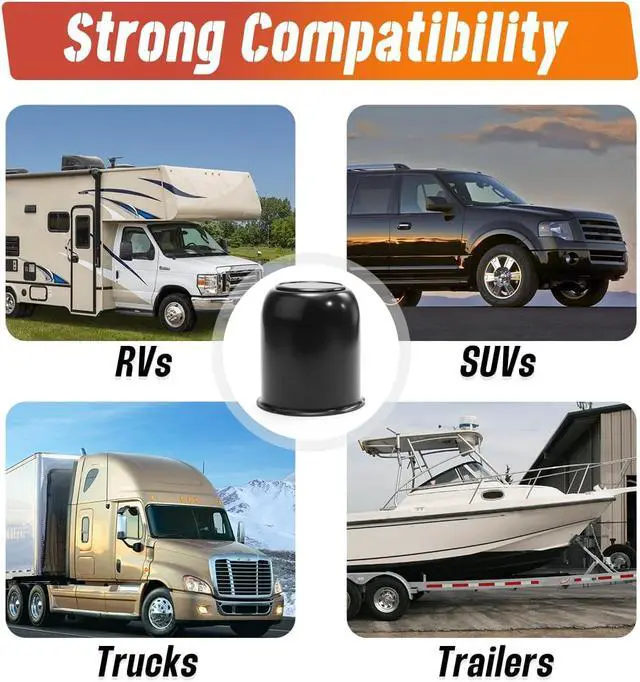 Alt view image 4 of 7 - 2-Pack Trailer Push Through Center Caps and Trailer Wheel Lug Sets - 3.19in Wheel Center Caps High Gloss Black Wheel Cover Carbon Steel Hub Cap with 12 Black Capped 1/2-20 Lug Nuts for Truck RV