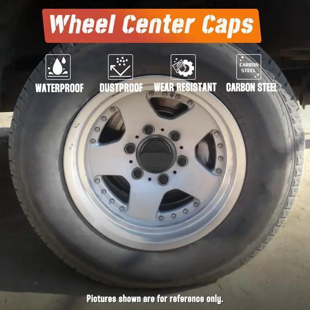Alt view image 6 of 7 - 2-Pack Trailer Push Through Center Caps and Trailer Wheel Lug Sets - 3.19in Wheel Center Caps High Gloss Black Wheel Cover Carbon Steel Hub Cap with 12 Black Capped 1/2-20 Lug Nuts for Truck RV