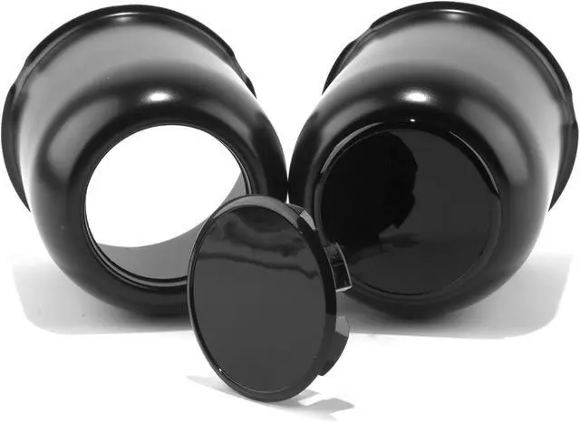Alt view image 2 of 7 - 2-Pack Trailer Push Through Center Caps and Trailer Wheel Lug Sets - 3.19in Wheel Center Caps High Gloss Black Wheel Cover Carbon Steel Hub Cap with 12 Black Capped 1/2-20 Lug Nuts for Truck RV