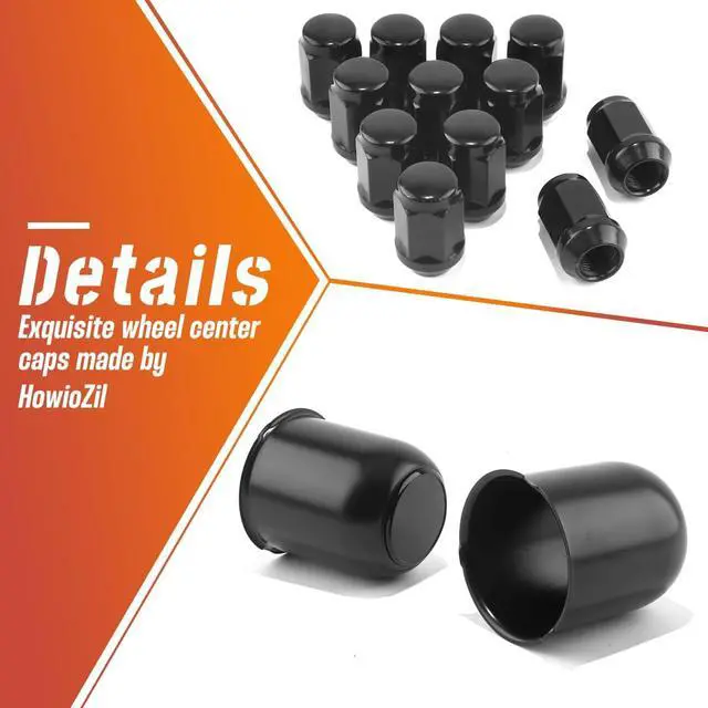 Alt view image 7 of 7 - 2-Pack Trailer Push Through Center Caps and Trailer Wheel Lug Sets - 3.19in Wheel Center Caps High Gloss Black Wheel Cover Carbon Steel Hub Cap with 12 Black Capped 1/2-20 Lug Nuts for Truck RV