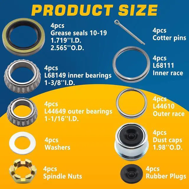 Alt view image 2 of 7 - 4Sets L68149 L44649 Trailer Hub Bearings Kit for 3500 lb #84 Axle