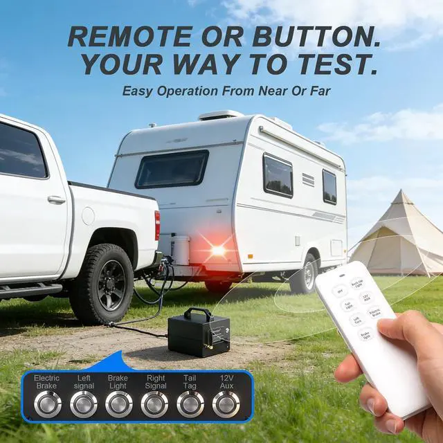 Alt view image 2 of 7 - Trailer Light & Electric Brake Tester with Wireless Remote Control, 12V 10Ah Battery, IP68 All-Metal Case, Compatible with 7-Way Flat (Spade), Includes 6-Way Round & 4/5-Pin Connectors