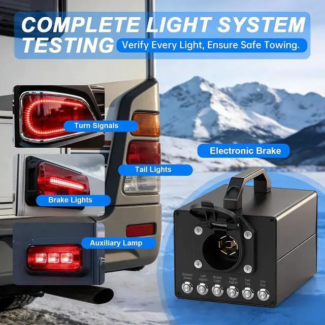 Alt view image 3 of 7 - Trailer Light & Electric Brake Tester with Wireless Remote Control, 12V 10Ah Battery, IP68 All-Metal Case, Compatible with 7-Way Flat (Spade), Includes 6-Way Round & 4/5-Pin Connectors