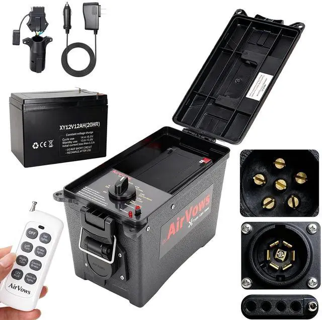 Main image of Trailer Light Tester Box with 12V 12Ah Battery,Remote Control Function with 98 FT Range, 7-Way Flat (Spade) Pin,6-Way Round Pin,4/5-Pin Connectors,IPX8 Waterproof Case,2-Year Warrnaty