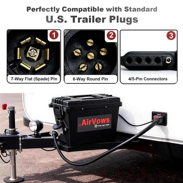 Alt view image 2 of 6 - Trailer Light Tester Box with 12V 12Ah Battery,Remote Control Function with 98 FT Range, 7-Way Flat (Spade) Pin,6-Way Round Pin,4/5-Pin Connectors,IPX8 Waterproof Case,2-Year Warrnaty