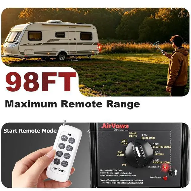 Alt view image 4 of 6 - Trailer Light Tester Box with 12V 12Ah Battery,Remote Control Function with 98 FT Range, 7-Way Flat (Spade) Pin,6-Way Round Pin,4/5-Pin Connectors,IPX8 Waterproof Case,2-Year Warrnaty