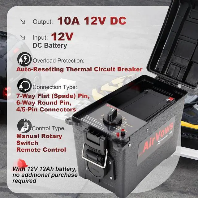 Alt view image 5 of 6 - Trailer Light Tester Box with 12V 12Ah Battery,Remote Control Function with 98 FT Range, 7-Way Flat (Spade) Pin,6-Way Round Pin,4/5-Pin Connectors,IPX8 Waterproof Case,2-Year Warrnaty