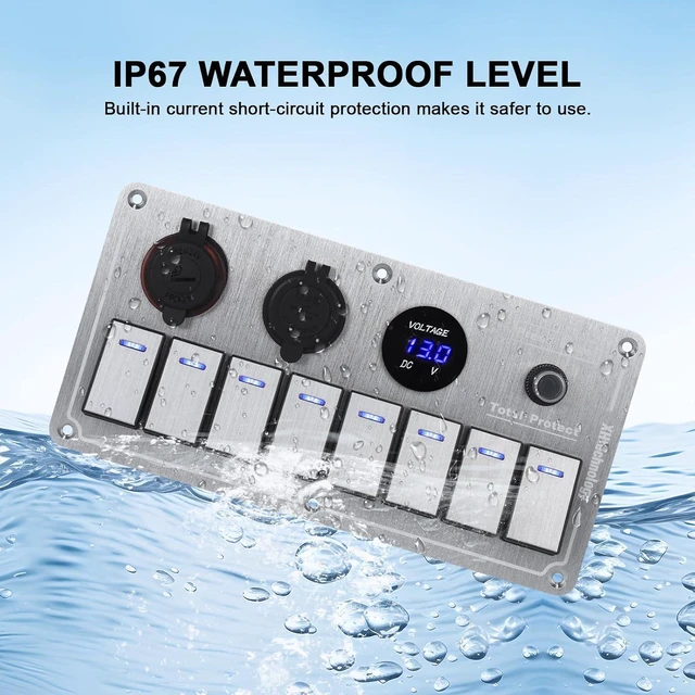 Alt view image 3 of 7 - Marine Boat Rocker Switch Panel, Waterproof Aluminum 8-Gang Toggle Panel with Dual USB & Voltmeter for RVs, Cars, Boats, Trucks, Trailers - 12-24V (Silver, 8 Gang)