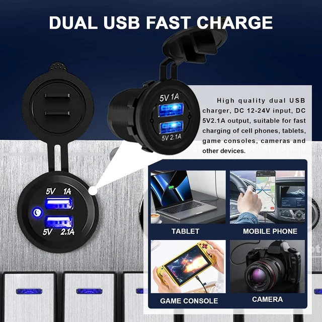 Alt view image 6 of 7 - Marine Boat Rocker Switch Panel, Waterproof Aluminum 8-Gang Toggle Panel with Dual USB & Voltmeter for RVs, Cars, Boats, Trucks, Trailers - 12-24V (Silver, 8 Gang)