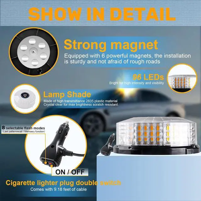 Alt view image 3 of 7 - 1PCS LED Beacon Light 7 Magnetic Beacon Strobe Flashing Lights
