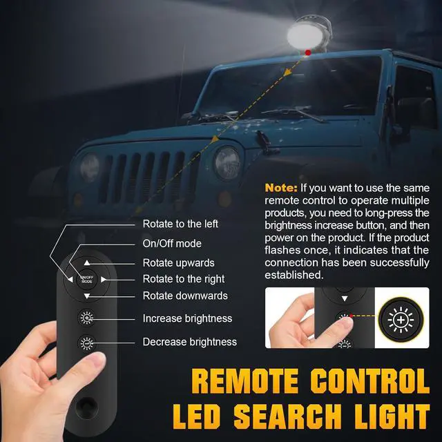Alt view image 4 of 7 - 39W Strobe Led Search Lights, 360º Rotate Remote Control Spotlight, 12V 24V Work Light, Portable Magnetic Base Fog Lamps for Car Offroad Truck Boat 4x4 Security Emergency Lighting