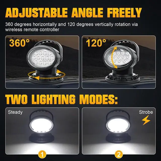 Alt view image 6 of 7 - 39W Strobe Led Search Lights, 360º Rotate Remote Control Spotlight, 12V 24V Work Light, Portable Magnetic Base Fog Lamps for Car Offroad Truck Boat 4x4 Security Emergency Lighting