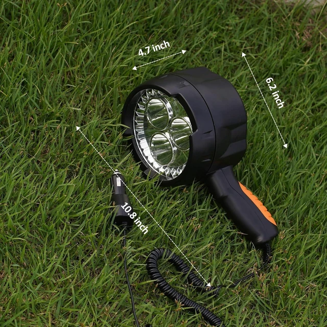 Alt view image 4 of 7 - Handheld LED Spotlight Flashlight up to 2000 Lumens, 12V Car Charger Spot Light with Hook for Camping, Boating & Hiking