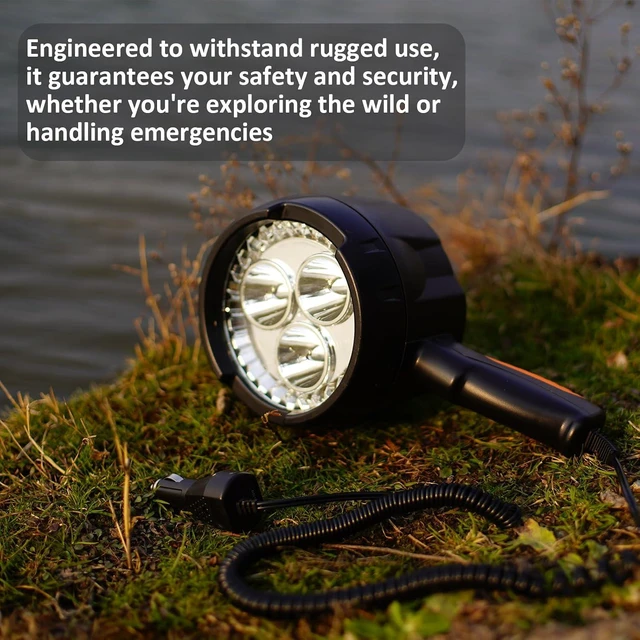 Alt view image 5 of 7 - Handheld LED Spotlight Flashlight up to 2000 Lumens, 12V Car Charger Spot Light with Hook for Camping, Boating & Hiking