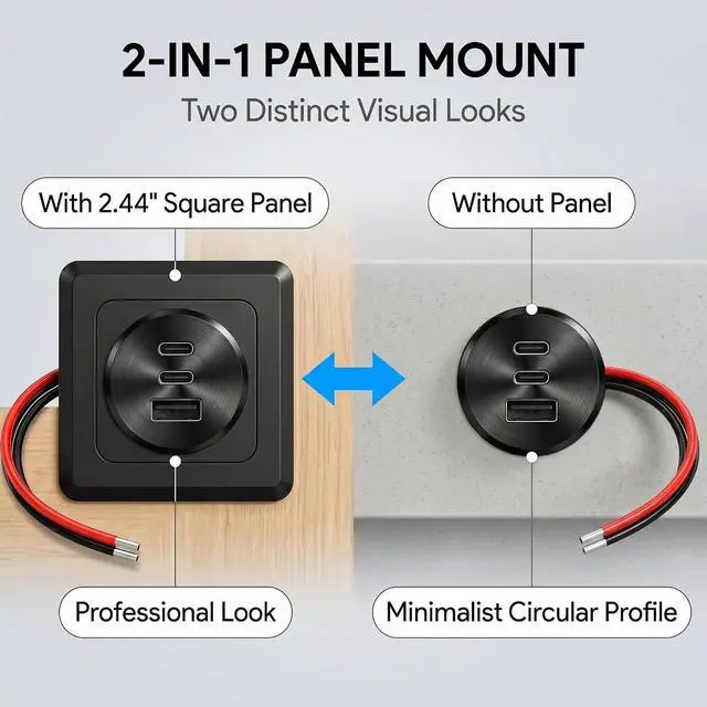 Alt view image 4 of 7 - 4PCS 90W Aluminum Recessed Mount RV USB Outlet, 12V Car Charger