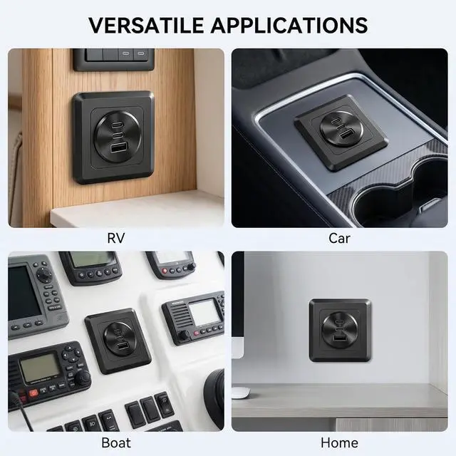 Alt view image 6 of 7 - 4PCS 90W Aluminum Recessed Mount RV USB Outlet, 12V Car Charger