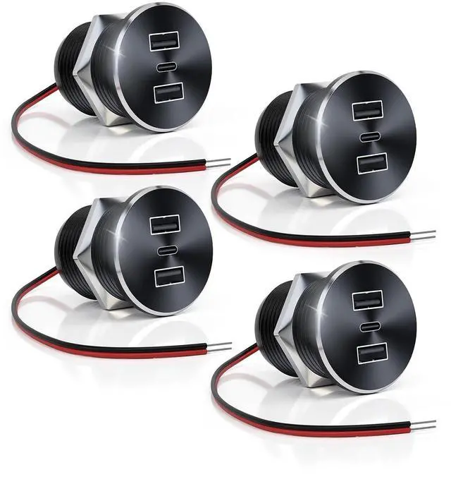 Main image of 4PCS 72W RV USB Outlet All-Aluminum 12V/24V 3 Charging Ports, 36W PD3.0 Type-C+2 18W QC3.0 Fast Charging Socket, Recessed Mount Car Charger Cigarette Lighter Replacement for Camper Trailer Boat