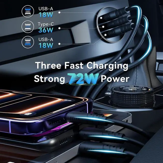 Alt view image 2 of 7 - 4PCS 72W RV USB Outlet All-Aluminum 12V/24V 3 Charging Ports, 36W PD3.0 Type-C+2 18W QC3.0 Fast Charging Socket, Recessed Mount Car Charger Cigarette Lighter Replacement for Camper Trailer Boat