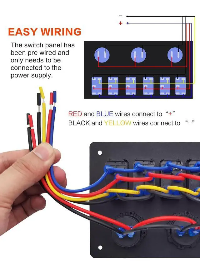 Alt view image 4 of 7 - Aluminum 6 Gang Rocker Switch Panel with American Flag Pattern ON/Off Toggle Switch Dual USB Port Female Power Adapter Socket and Digital Voltmeter for Boat Car RV Vehicles Electrical (Red)