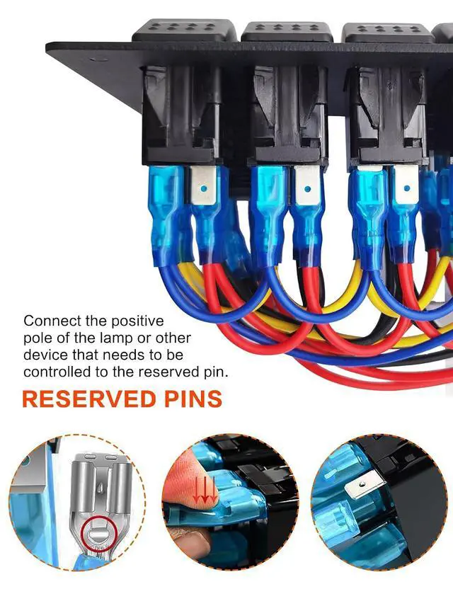 Alt view image 3 of 7 - Aluminum 6 Gang Rocker Switch Panel with American Flag Pattern ON/Off Toggle Switch Dual USB Port Female Power Adapter Socket and Digital Voltmeter for Boat Car RV Vehicles Electrical (Red)