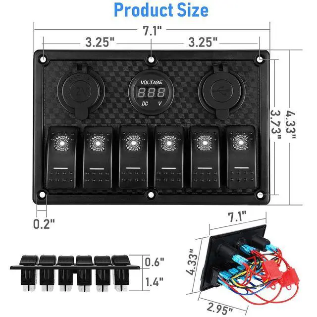 Alt view image 7 of 7 - 6 Gang 12V Marine Boat Rocker Switch Panel Waterproof + USB Switch