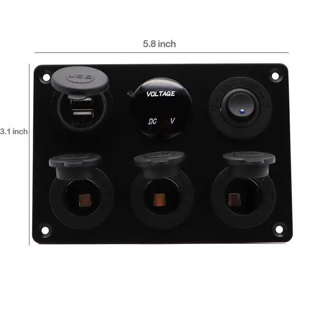 Alt view image 2 of 7 - Dual USB Charger Socket Panel for Car, Waterproof 3-Socket 12V Cigarette Lighter Power Outlet Adapter & LED Voltmeter & ON-Off Toggle Switch Multi-Functions Panel for Boat Car RV Truck, for 12-24V Car