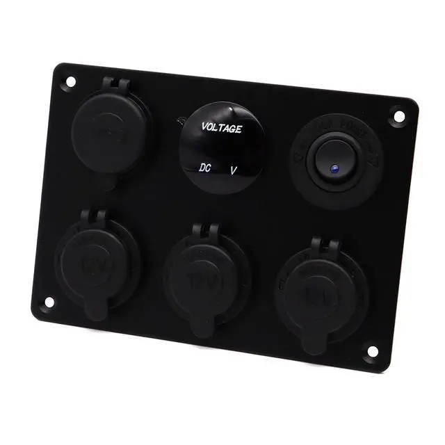 Alt view image 3 of 7 - Dual USB Charger Socket Panel for Car, Waterproof 3-Socket 12V Cigarette Lighter Power Outlet Adapter & LED Voltmeter & ON-Off Toggle Switch Multi-Functions Panel for Boat Car RV Truck, for 12-24V Car
