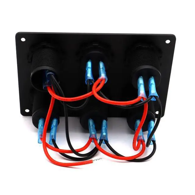 Alt view image 4 of 7 - Dual USB Charger Socket Panel for Car, Waterproof 3-Socket 12V Cigarette Lighter Power Outlet Adapter & LED Voltmeter & ON-Off Toggle Switch Multi-Functions Panel for Boat Car RV Truck, for 12-24V Car
