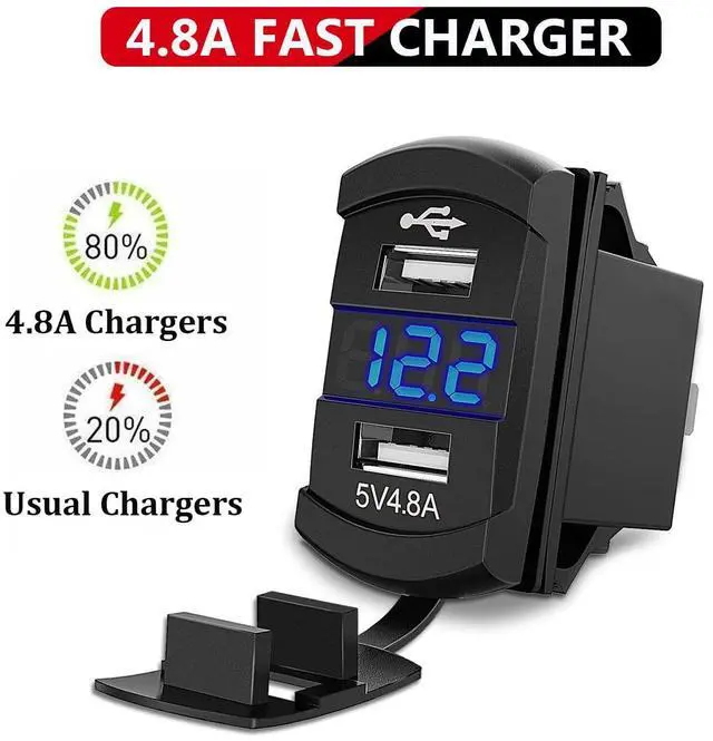 Alt view image 3 of 7 - Purishion 7 Gang Rocker Switch Aluminum Panel with Voltmeter & Dual USB(4.8 Amps) Fast Charging, Blue Backlit Led, Pre-Wired IP65 Waterproof for Marine, Boat, Car, Truck, Polaris, Jeep (Blue)