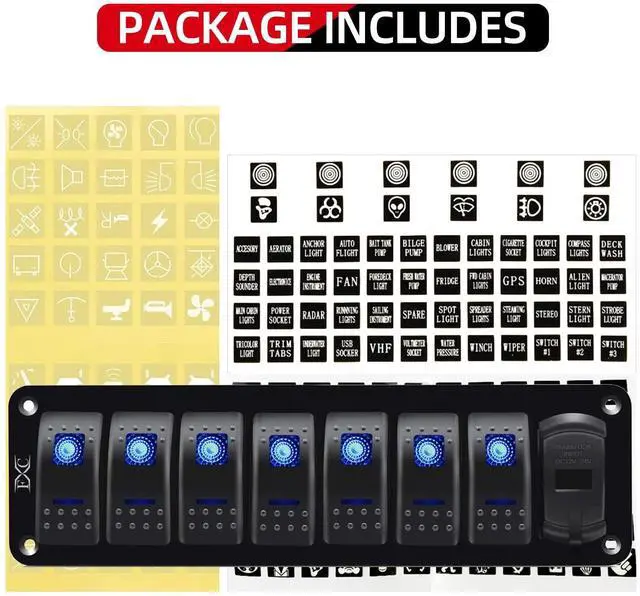 Alt view image 4 of 7 - Purishion 7 Gang Rocker Switch Aluminum Panel with Voltmeter & Dual USB(4.8 Amps) Fast Charging, Blue Backlit Led, Pre-Wired IP65 Waterproof for Marine, Boat, Car, Truck, Polaris, Jeep (Blue)
