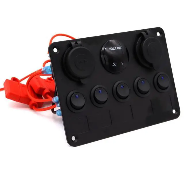 Alt view image 2 of 7 - Dual USB Charger Socket Boat Panel for Car, 5 Gang Waterproof Marine Boat Rocker Toggle Switch 12V Cigarette Lighter Power Outlet Adapter & LED Voltmeter Panel for Boat Car RV Truck, for 12V
