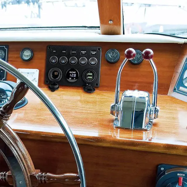 Alt view image 6 of 7 - Dual USB Charger Socket Boat Panel for Car, 5 Gang Waterproof Marine Boat Rocker Toggle Switch 12V Cigarette Lighter Power Outlet Adapter & LED Voltmeter Panel for Boat Car RV Truck, for 12V