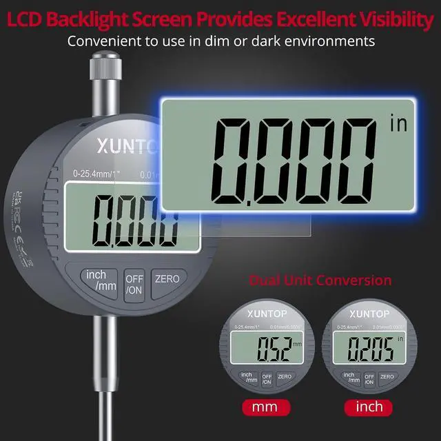 Alt view image 3 of 7 - 0-1" Digital Dial Indicator and 176lbs (80kg) Max Pull Magnetic Base