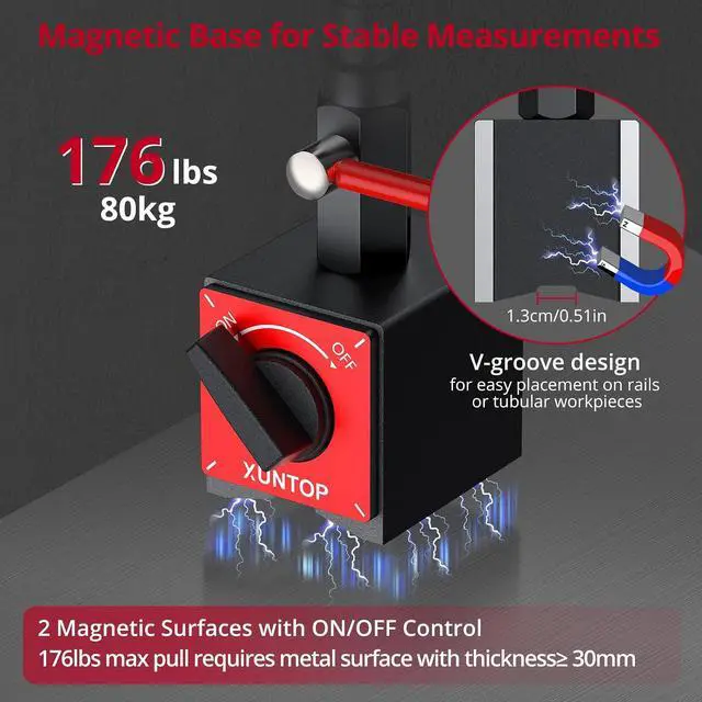 Alt view image 4 of 7 - 0-1" Digital Dial Indicator and 176lbs (80kg) Max Pull Magnetic Base